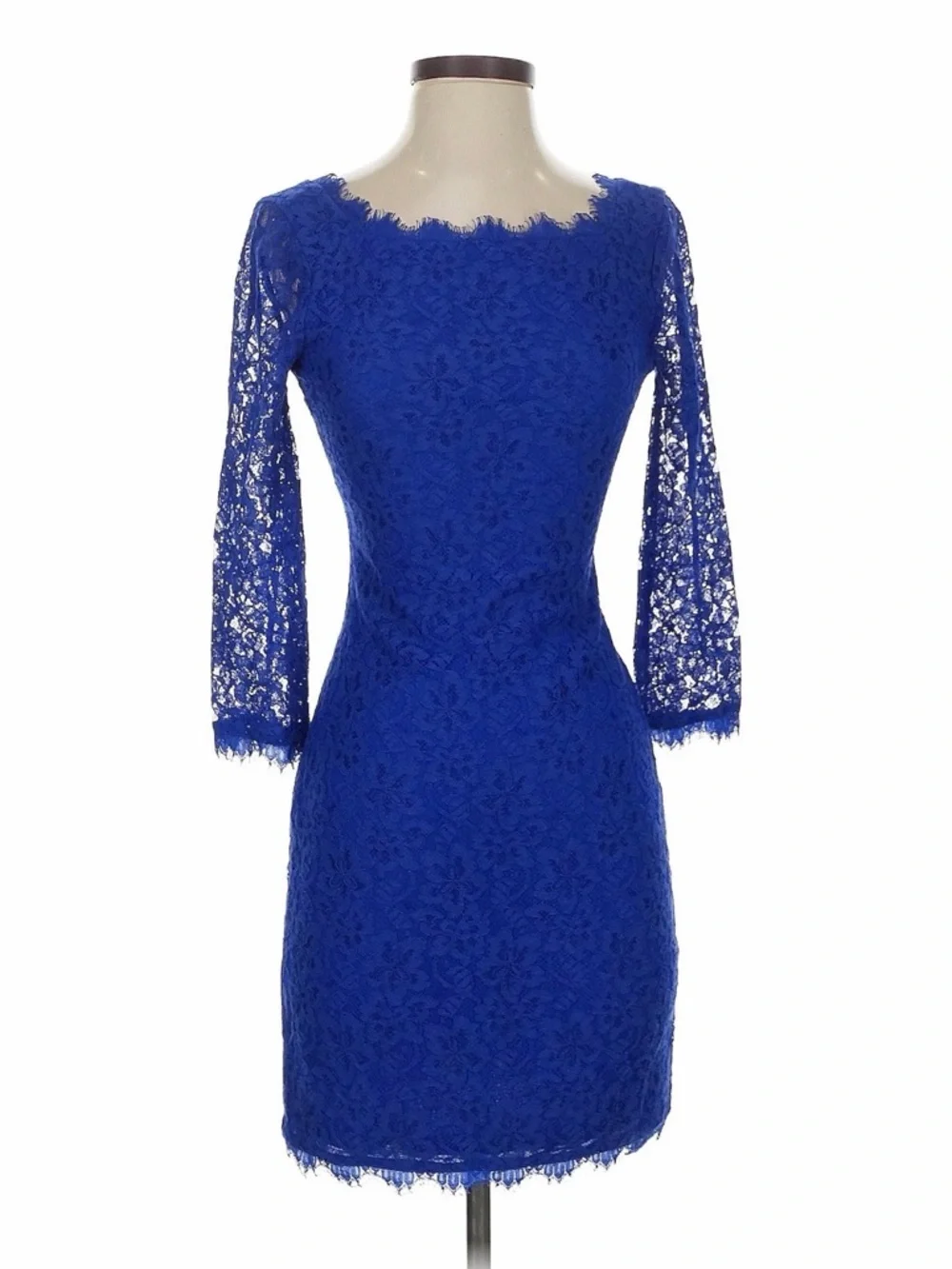 Diane Von Furstenberg Royal Blue Lace Long Sleeve Sheath Dress 0